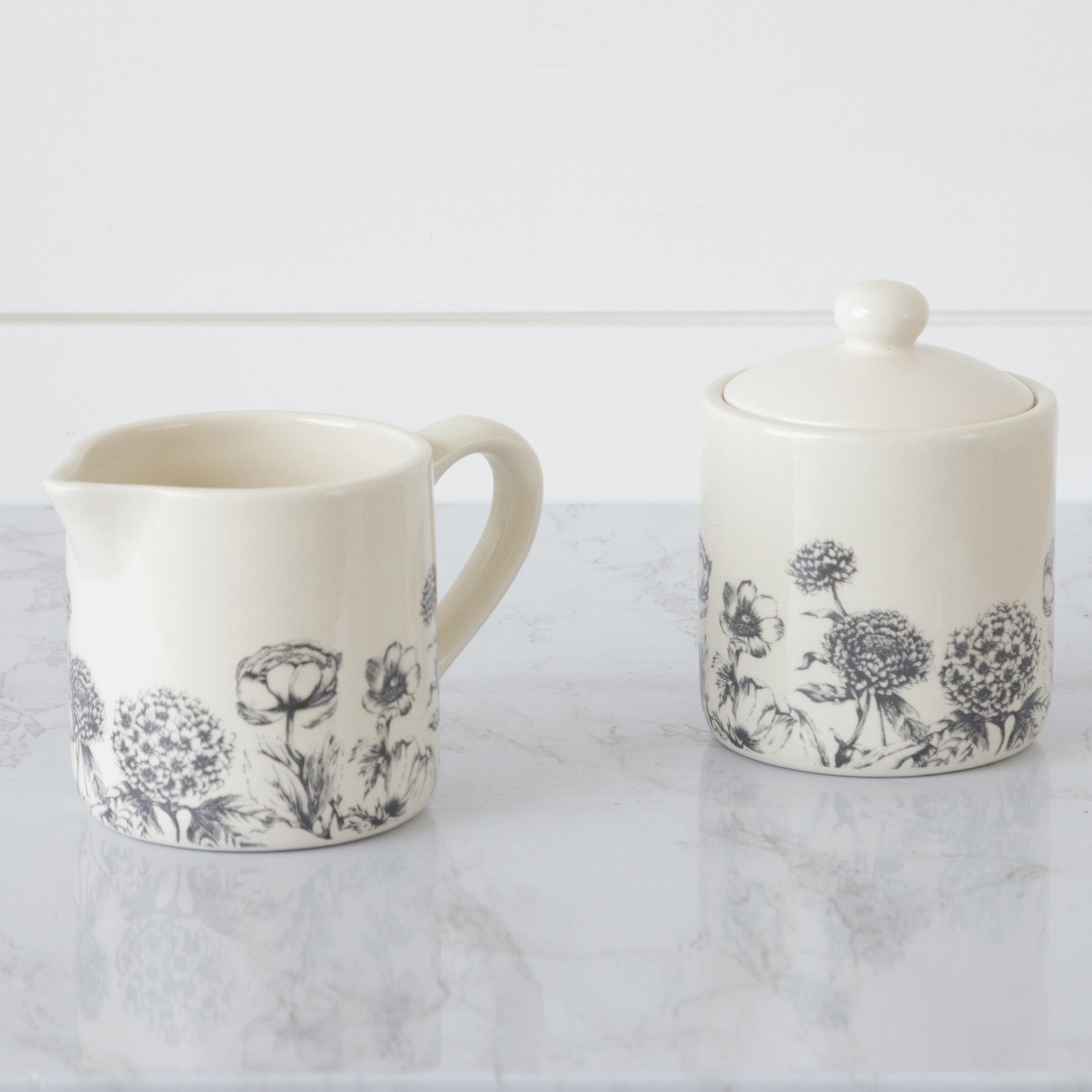 Black & White Botanical Cream & Sugar (S/2)