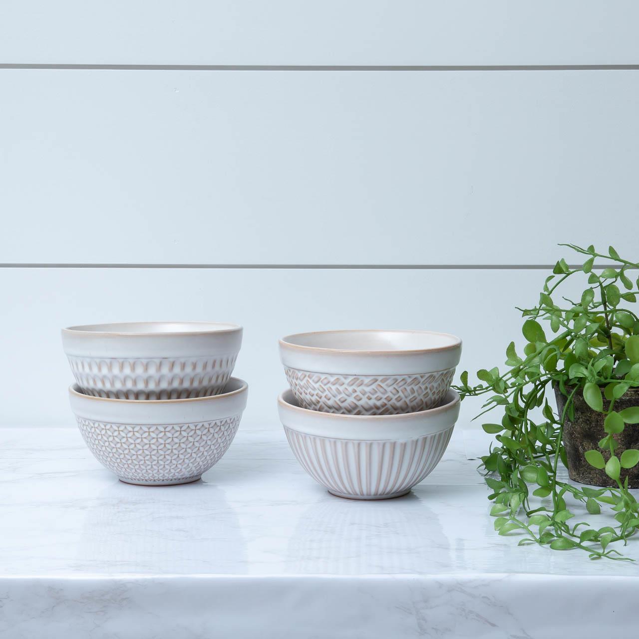 Cream Reactive Glaze Patterned Bowls