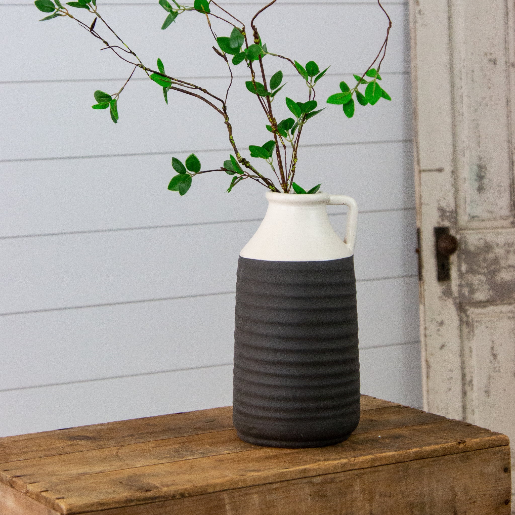 Black and White Stoneware Vase, Lg