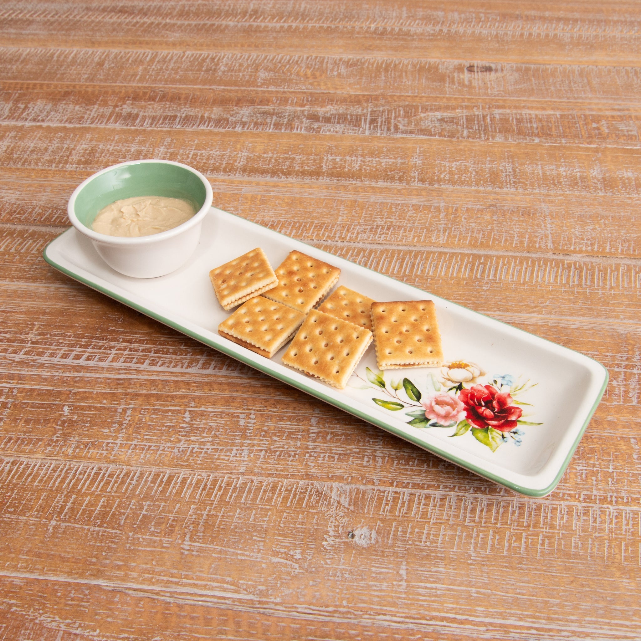 Ceramic Floral Tray With Dipping Bowl