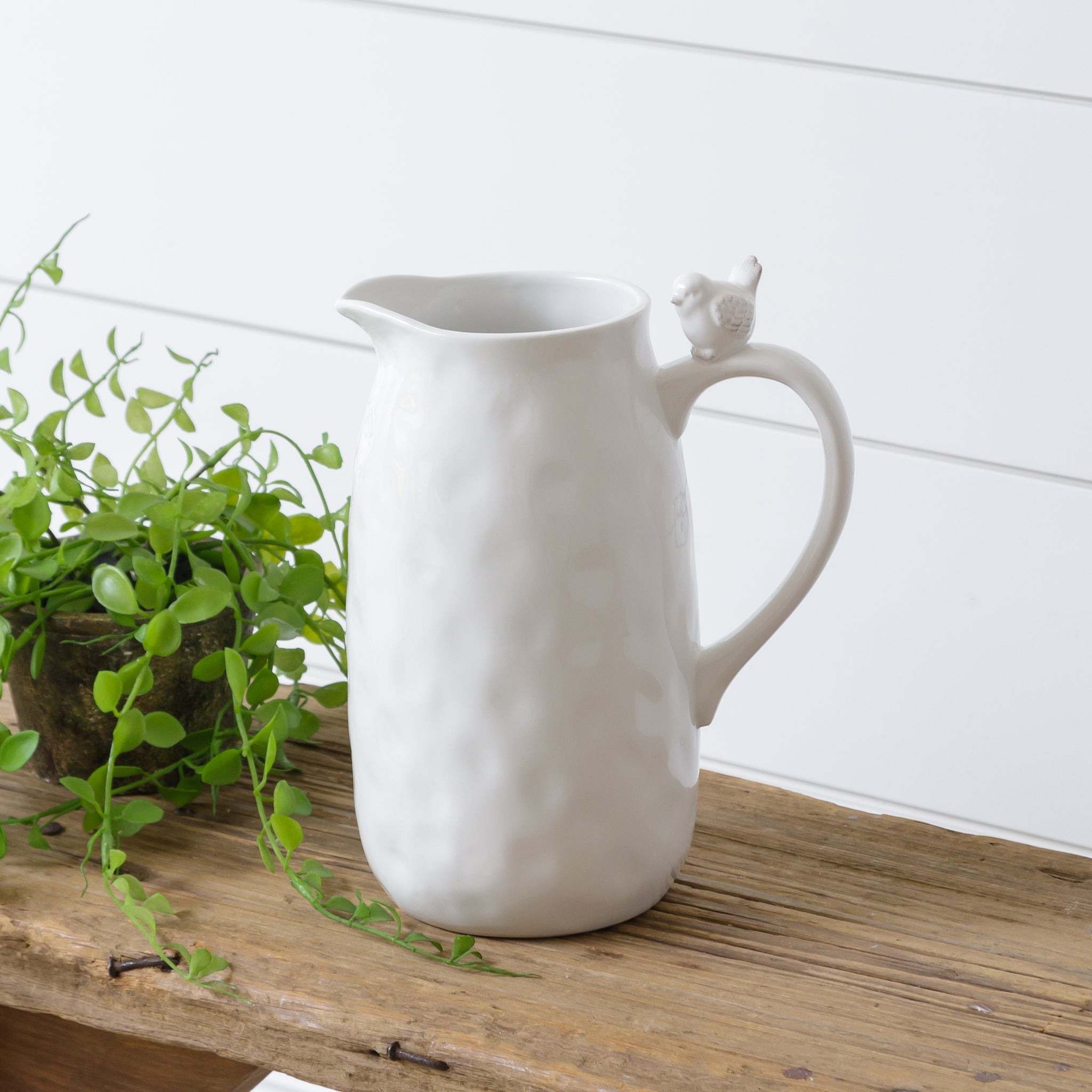Ceramic Pitcher With Bird On Handle