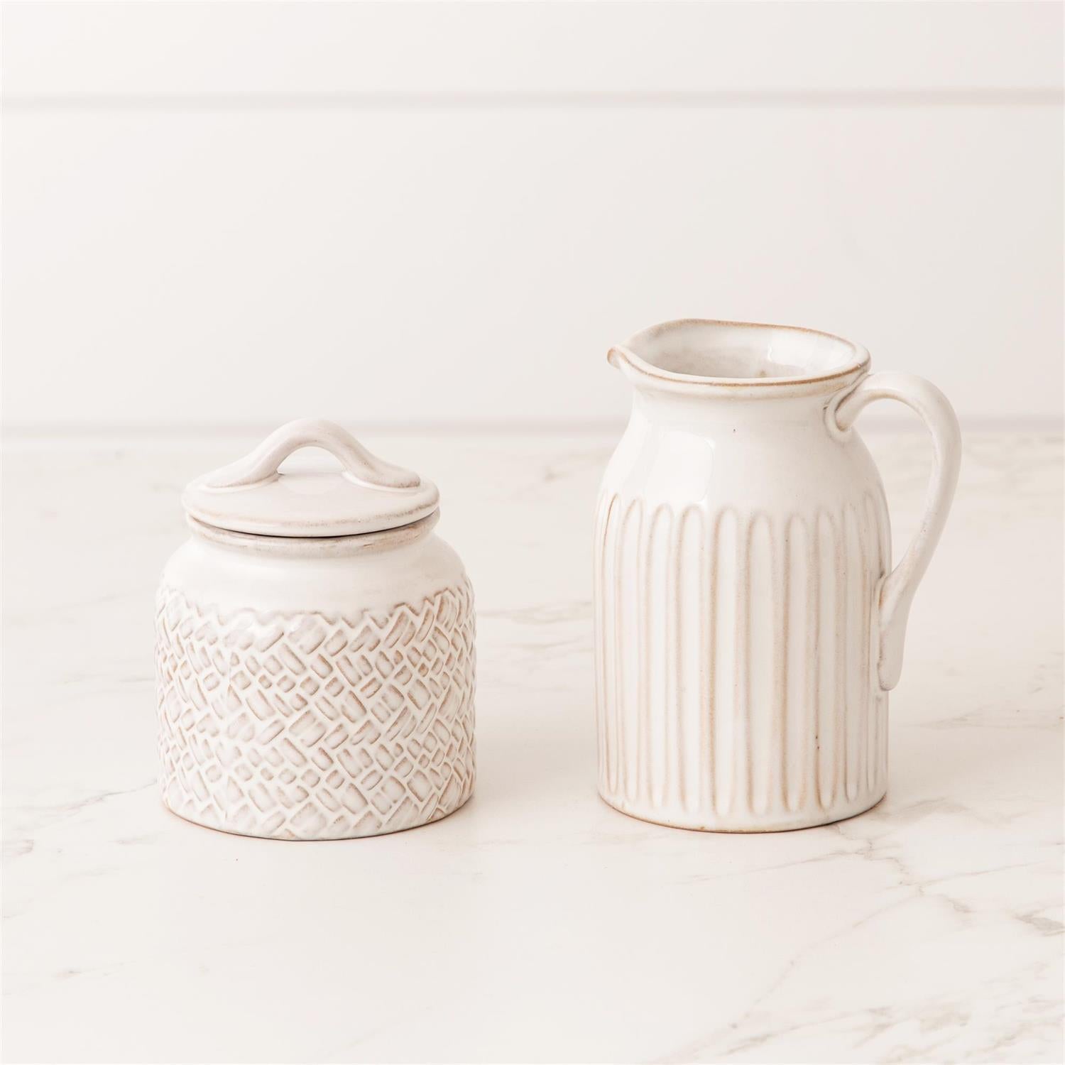 Debossed Stoneware Cream And Sugar Set