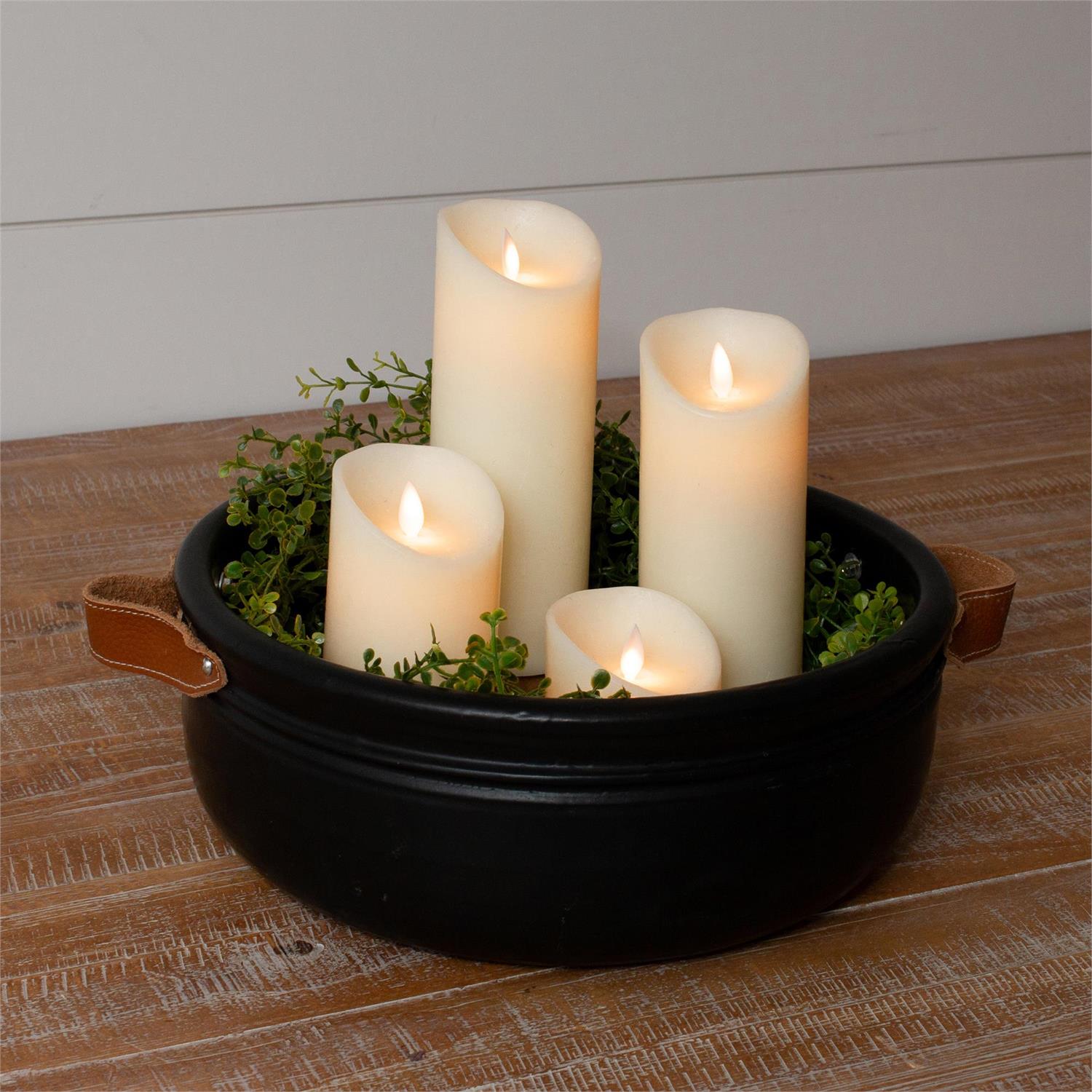 Pottery - Black Bowl With Leather Handles, Lg