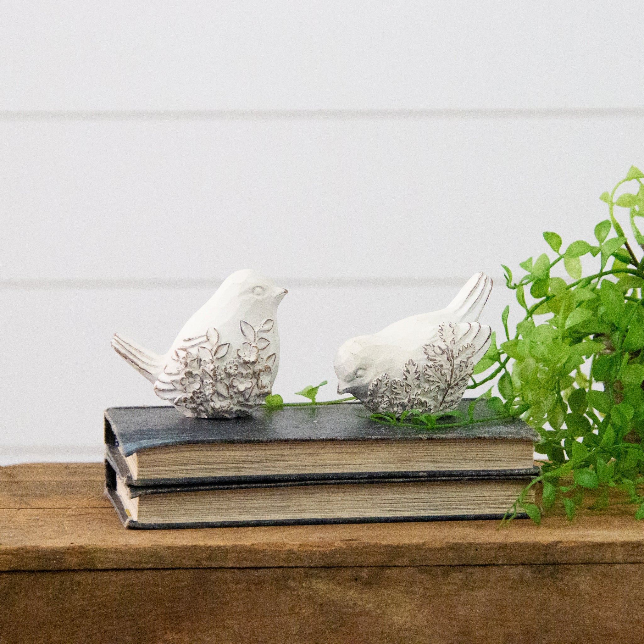 White Birds with Embossed Floral Design (S/2)