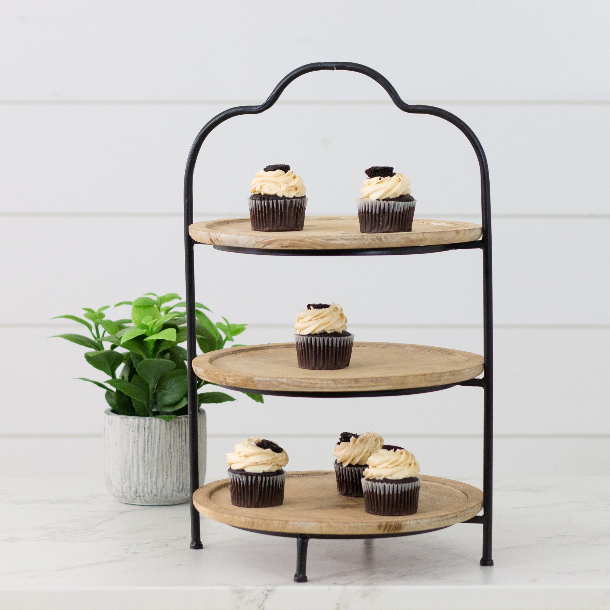 Three-Tiered Wood Round Tray