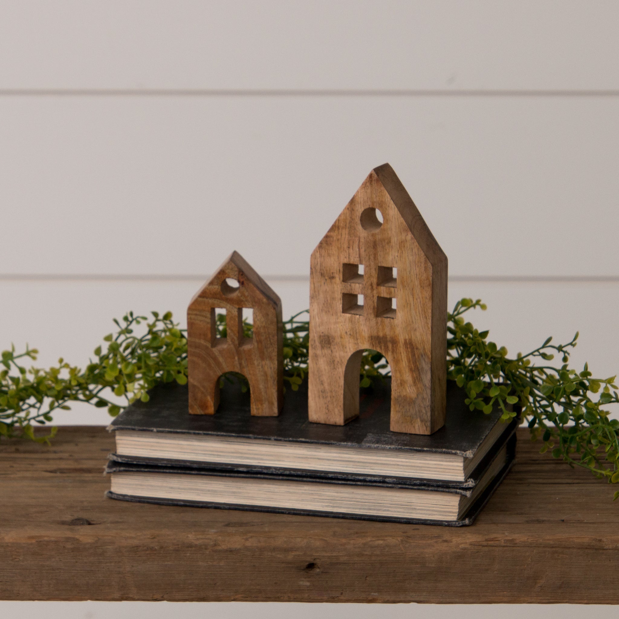 Chunky Mango Wood Block Houses (S/2)