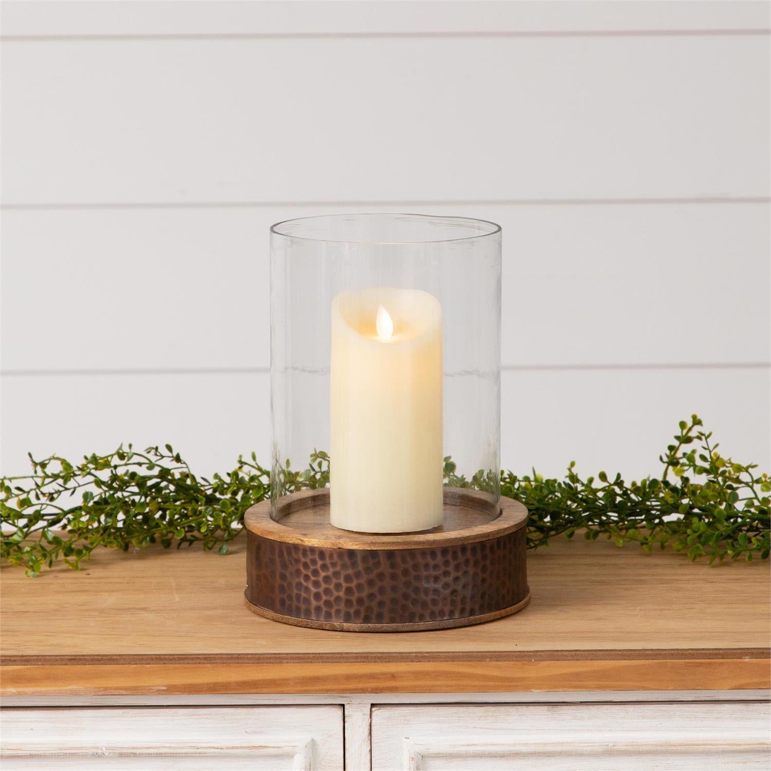 Wood Dimpled Base with Glass Cylinder