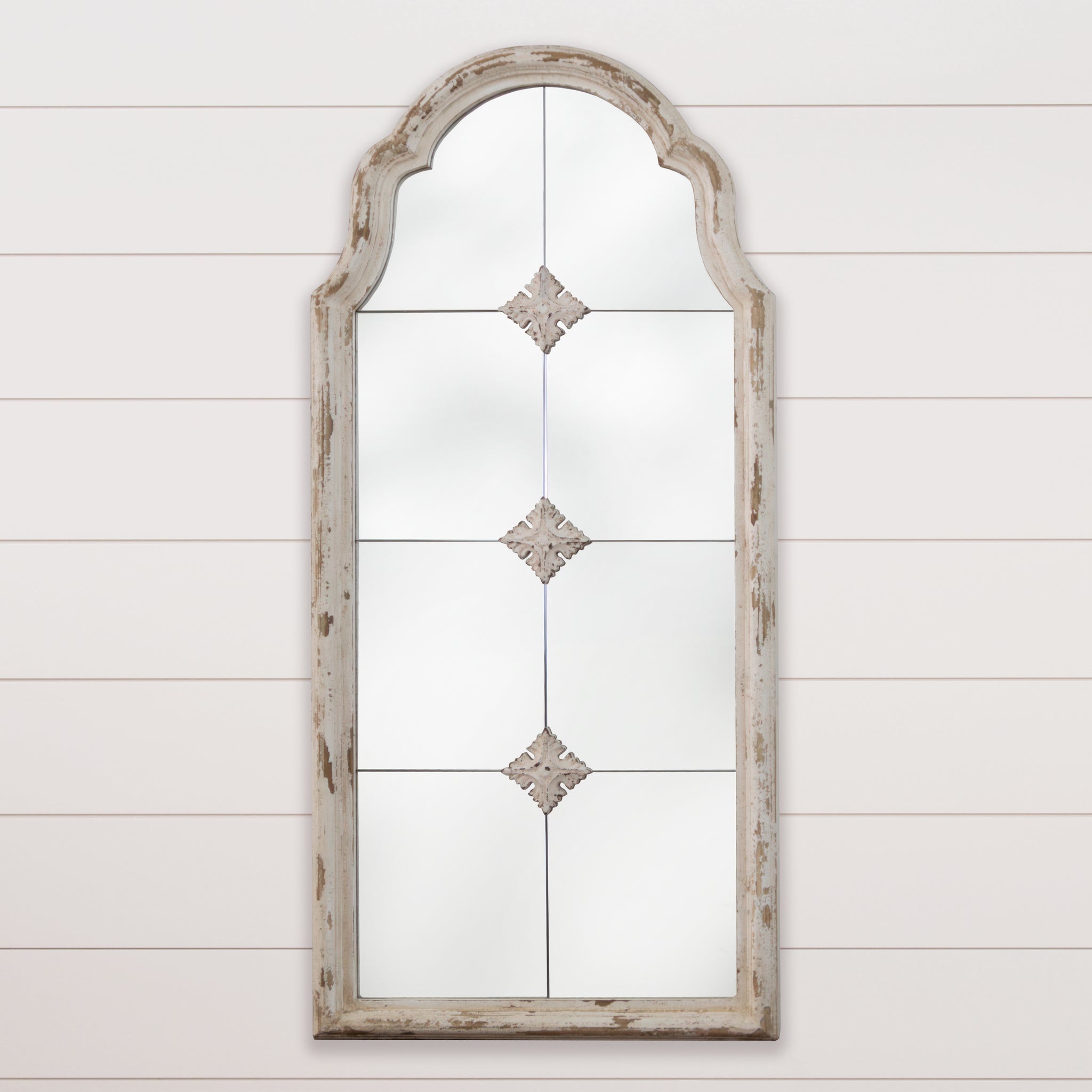 Arched Antiqued Grid Mirror