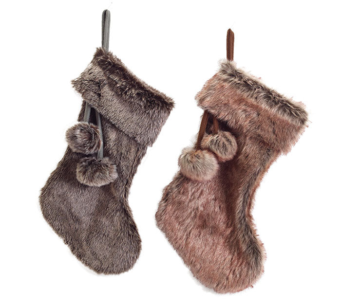 Faux Fur Stockings w/ Poms