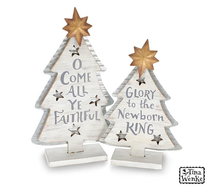 Distressed Wood / Metal Tree Set (S/2)