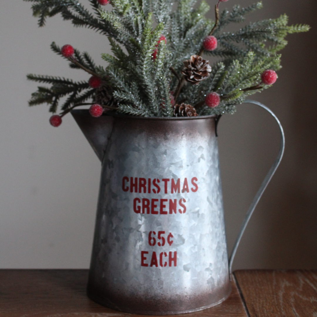 Galvanized Christmas Greens Holiday Pitcher