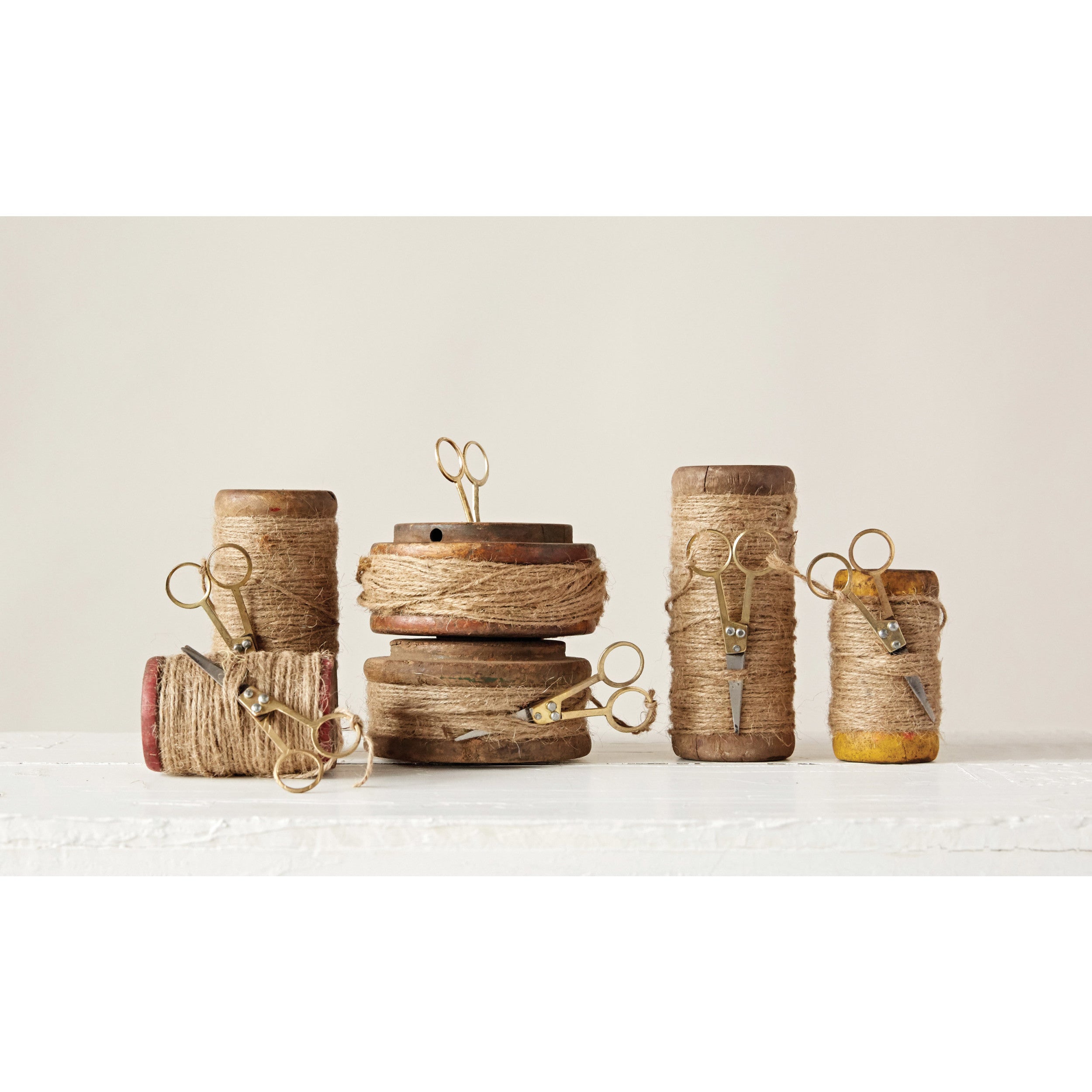 Wooden Spools w/ Jute & Scissors (S/3)