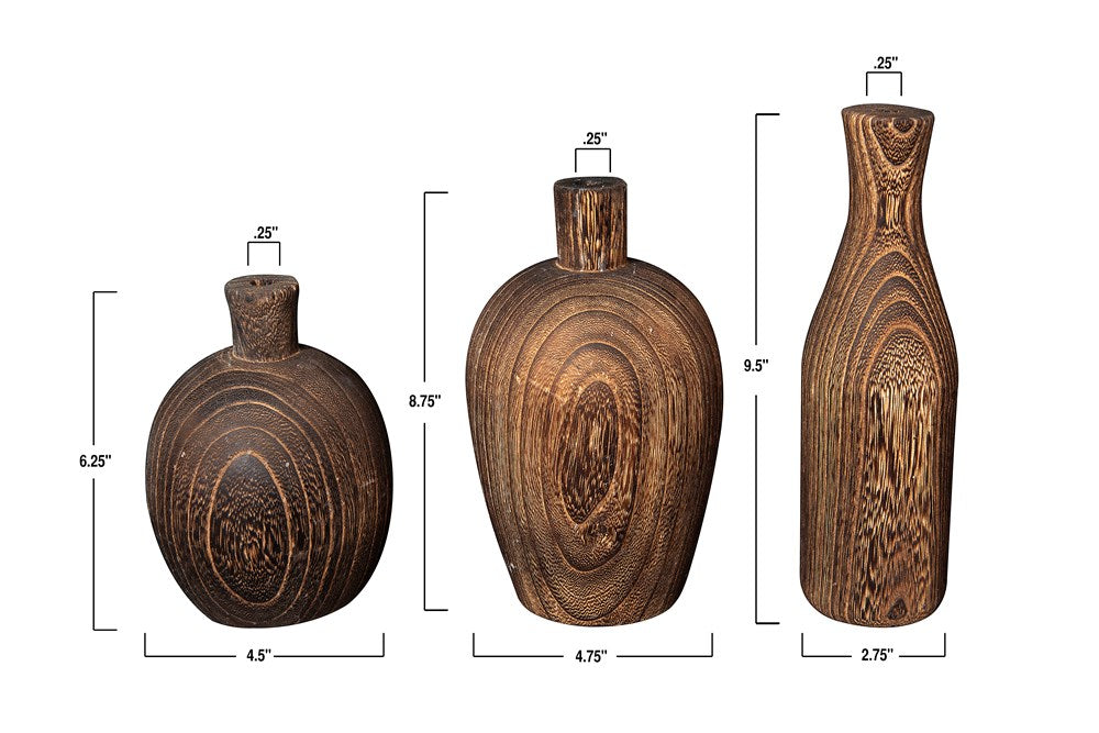 Black Charred Wash Wood Vases