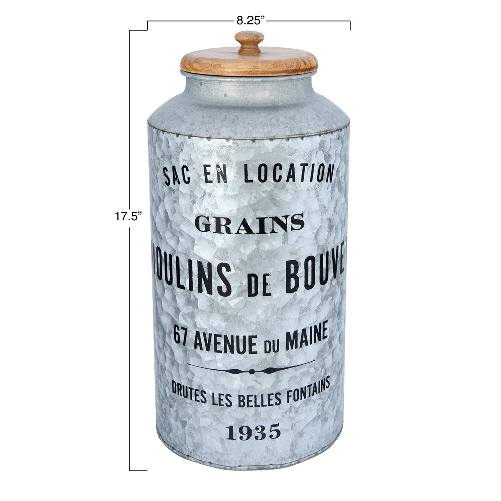 French Grain and Flour Containers w/ Wood Lids