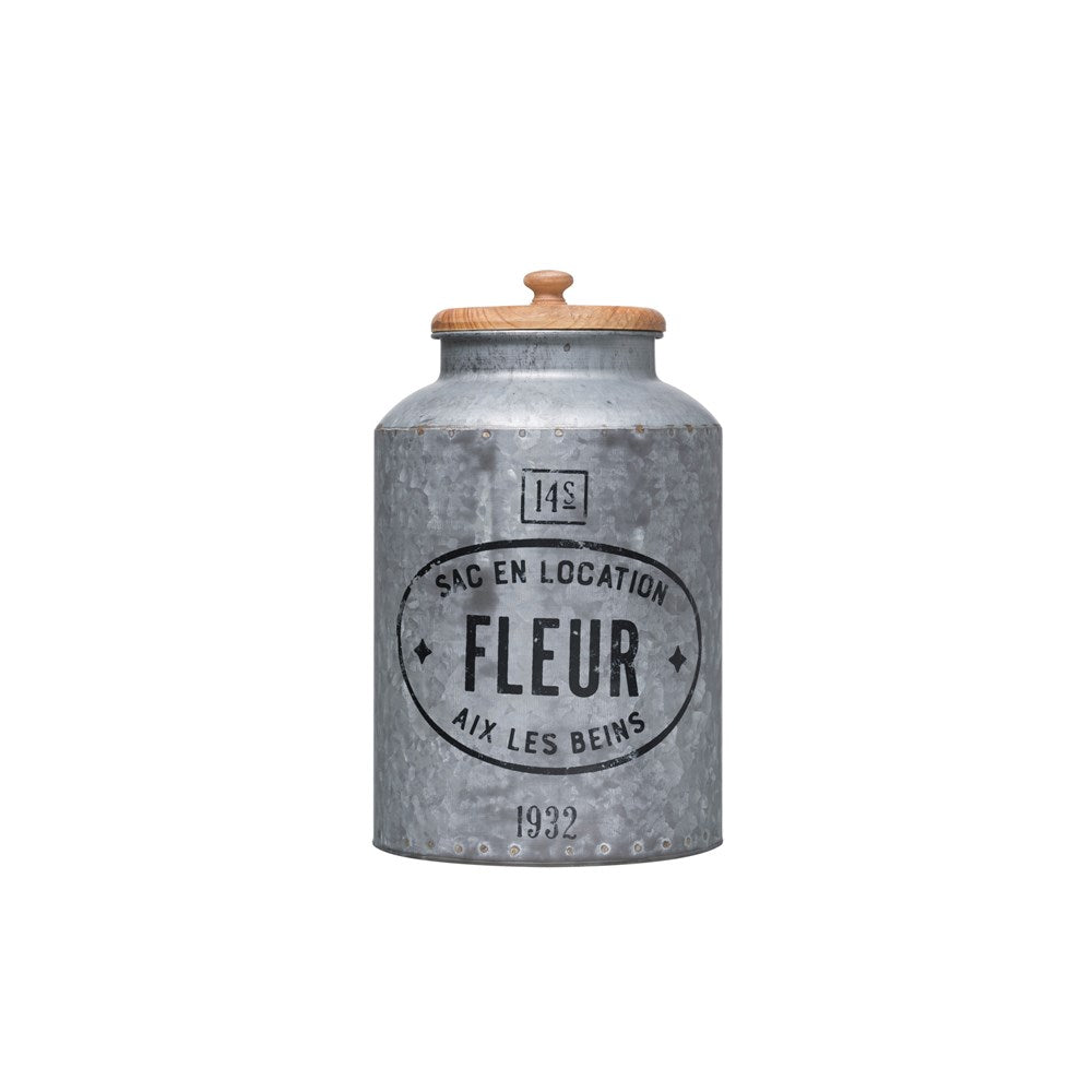 French Grain and Flour Containers w/ Wood Lids