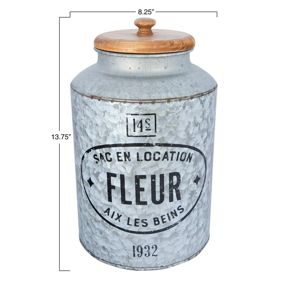 French Grain and Flour Containers w/ Wood Lids