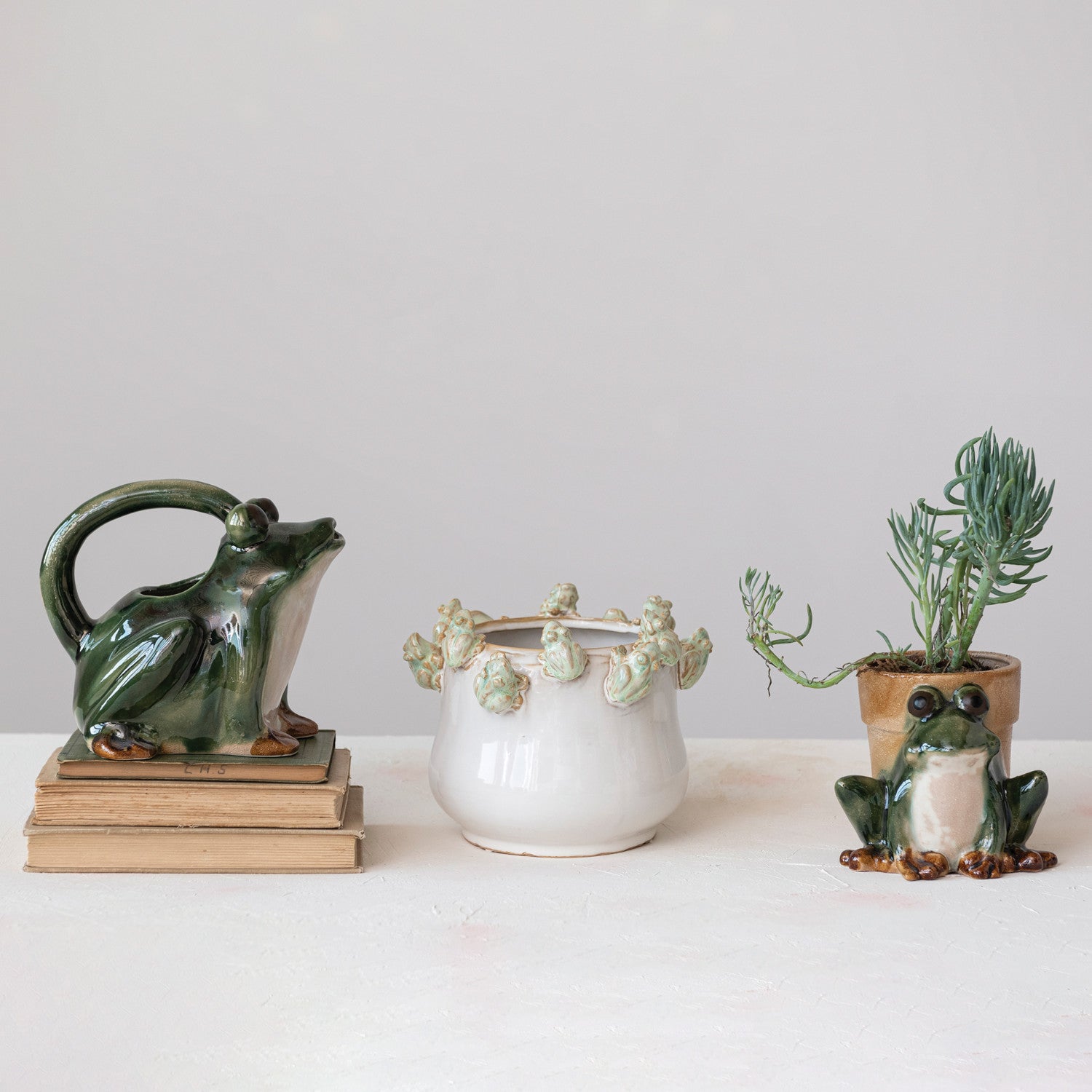 Frog Stoneware Watering Pitcher
